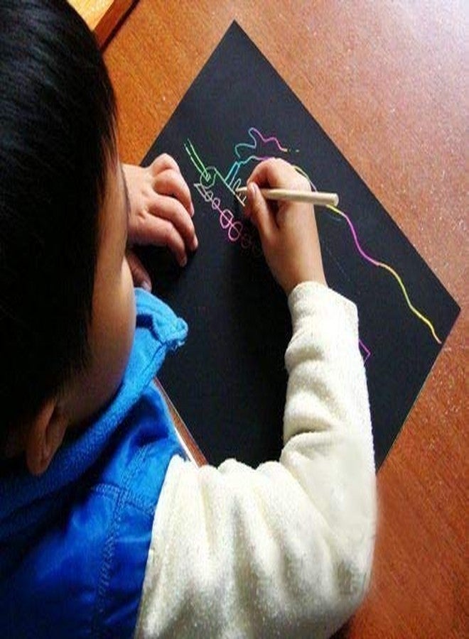 SpiderJuice 1 Book (10 Pages) Creative Unique Rainbow Magic Colorful Mandala Art Drawing Scribble Fun Activity Black Scratch Paper Note Book for Kids Adults Birthday Return Gifts Restaurant Hotel Cafe Memo Menu Pad with Bamboo Stick - Image 3
